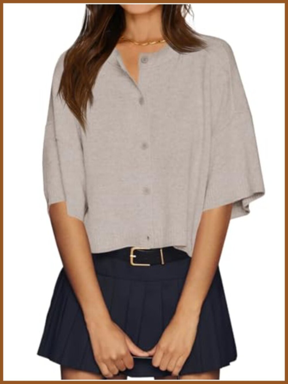 Womens Oversized Cropped Button Cardigan Half Sleeve Knit Sweater